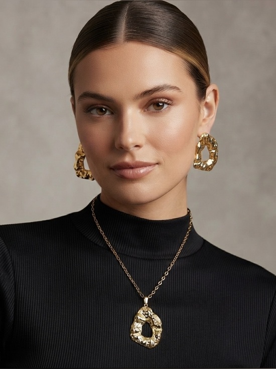 Jewelry - Gold Textured Jewelry Set steel 18k gold
